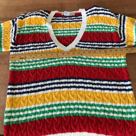 Adrienne Vittadini Sport Sweater Women L Red Cable Knit V Neck Pullover Stretch - Picture 7 of 11